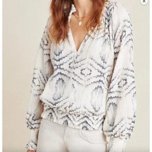 Anthropologie Porridge Clothing Ines Peasant Blouse Cream Black Gray Women's L